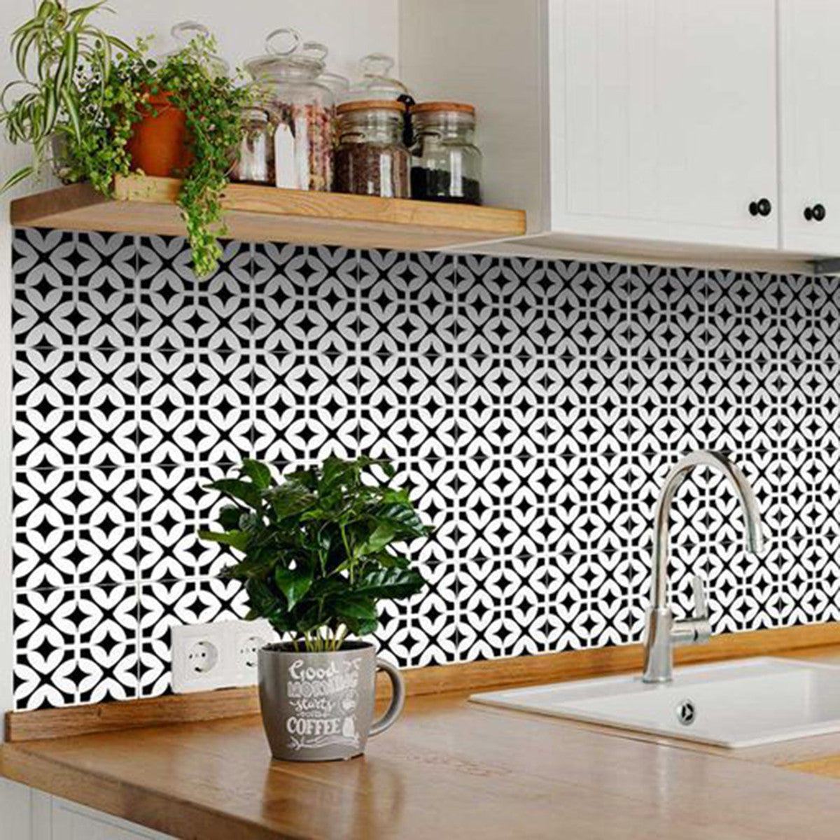 5" X 5" Black and White Pinna Peel and Stick Removable Tiles-4