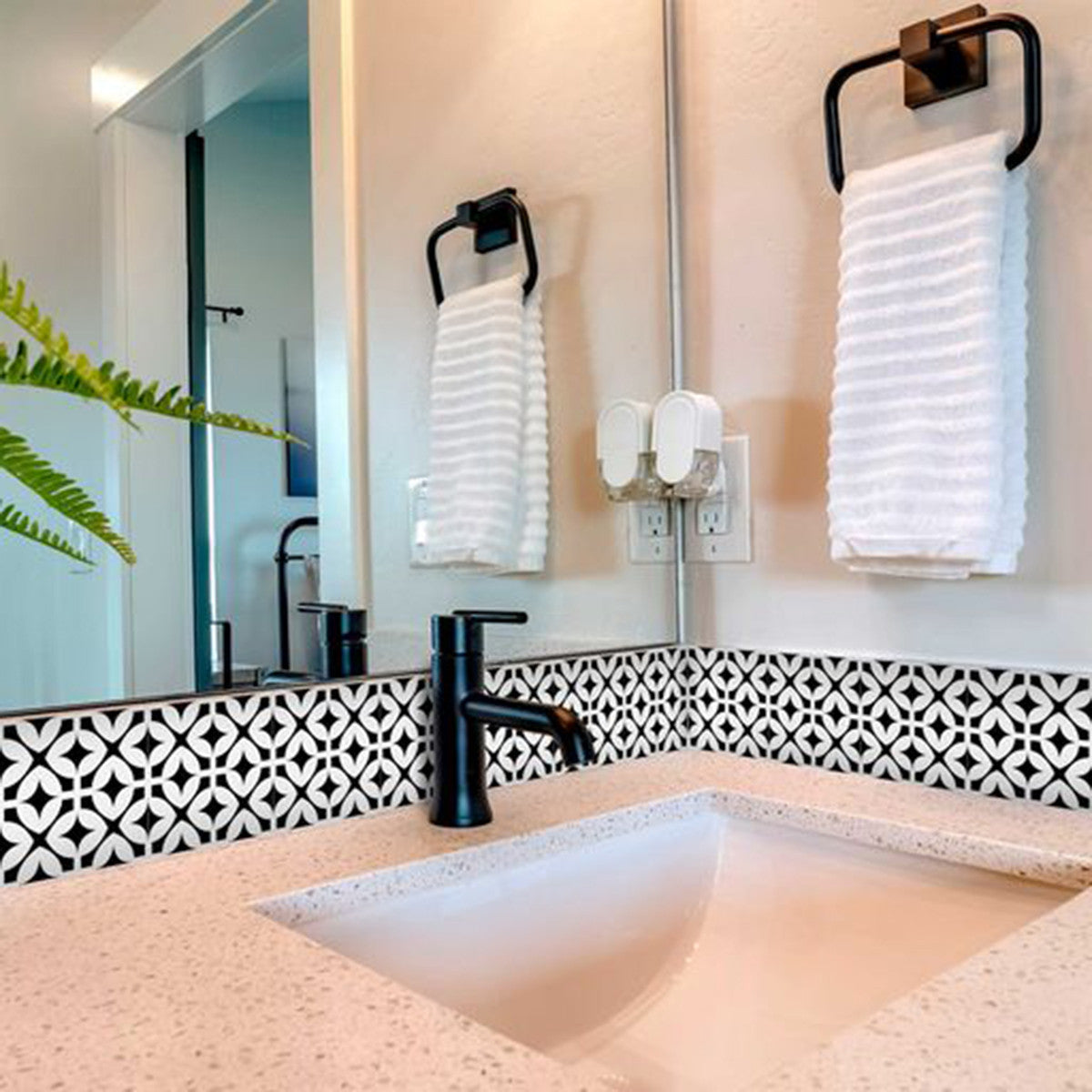 5" X 5" Black and White Pinna Peel and Stick Removable Tiles-5
