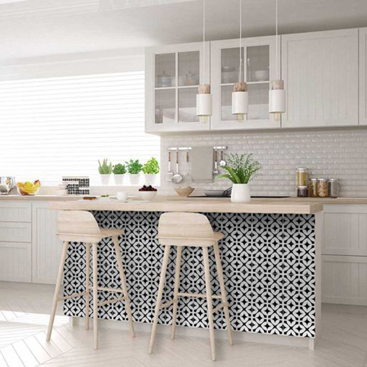 5" X 5" Black and White Pinna Peel and Stick Removable Tiles-7