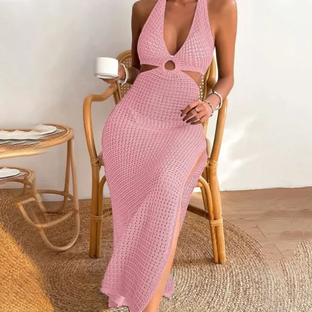 Women's Sexy 70's Style Backless Organza Beach Cover Up Dress