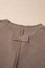 Zahra Waffle Knit Neckline Long Sleeve Top