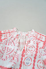 Abstract Poet Collar Smocked Long Sleeve Blouse