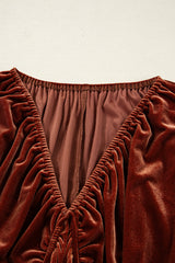 Velvet Elastic V-Neck Puff Sleeve Mini Dress