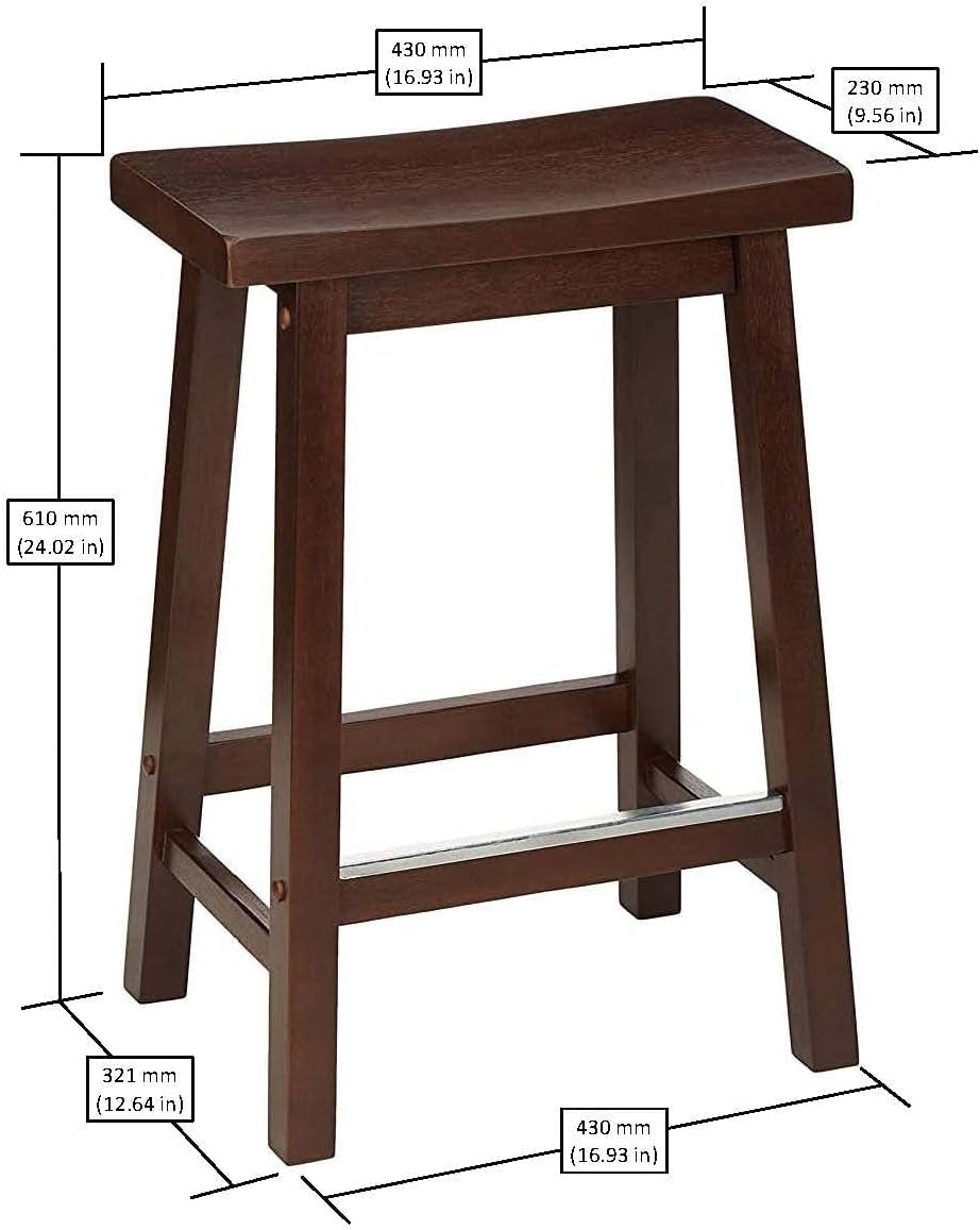Solid Wood Saddle-Seat Kitchen Counter-Height Stool, 24-Inch Height, Walnut Finish - Set of 2-2