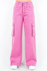 American Bazi Full Size Drawstring Wide Leg Cargo Pants Plus Size