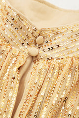 Solid Metallic Sequin Balloon Sleeve Blouse