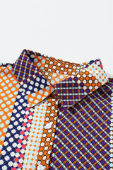Brown Dot Print Long Sleeve Button Down Shift PLUS Shirt