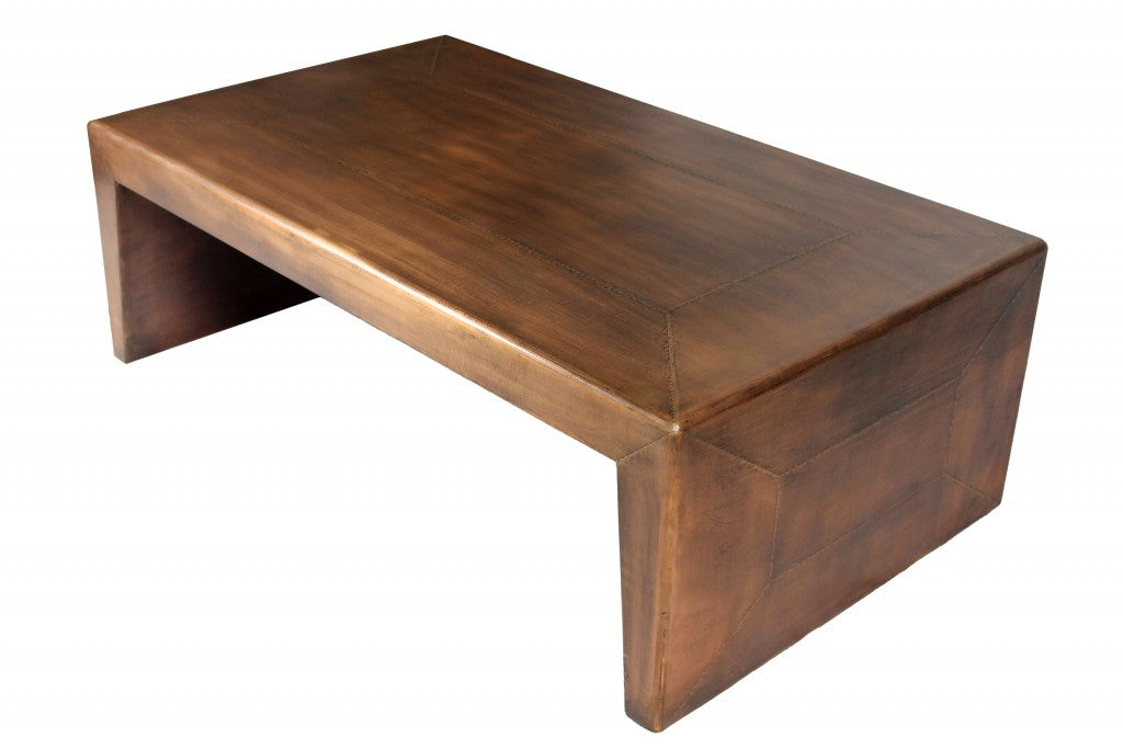 54" Copper Solid Wood and Metal Frame Coffee Table-2