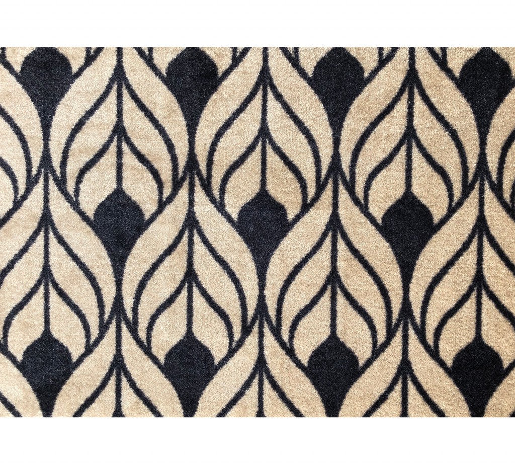 2' X 3' Graphite and Tan Abstract Leaves Washable Floor Mat-2