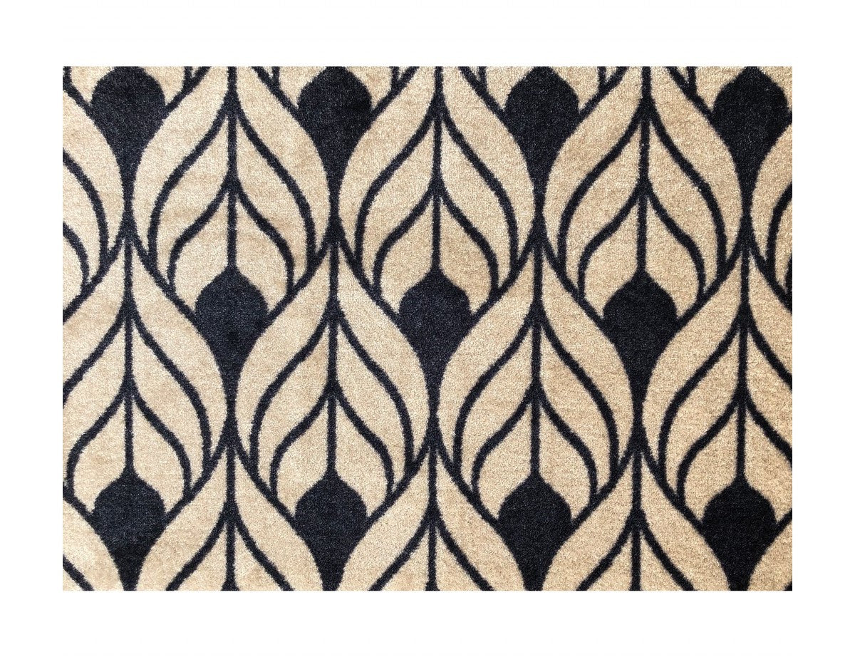 2' X 3' Graphite and Tan Abstract Leaves Washable Floor Mat-0