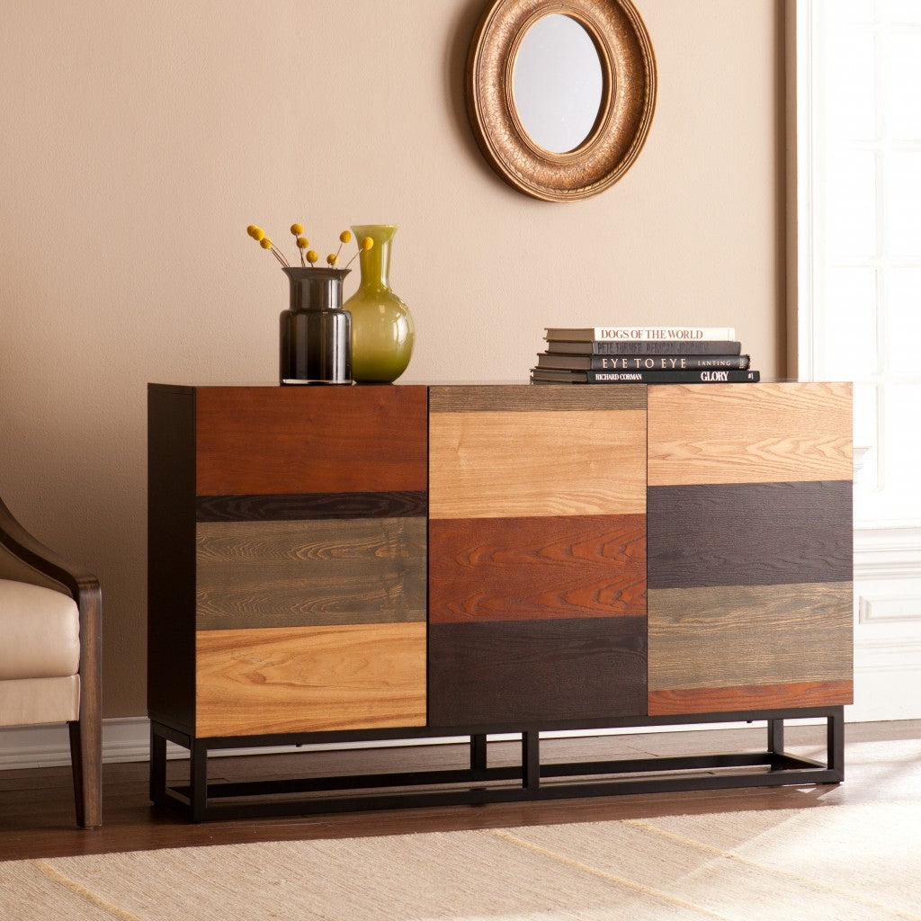 52" Brown Gray And Black Patch Three Door Sideboard Cabinet-7