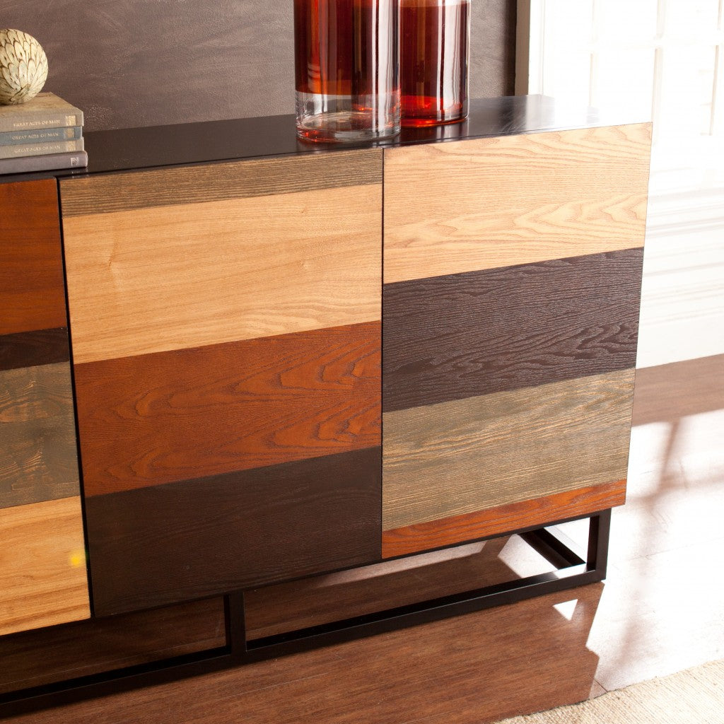 52" Brown Gray And Black Patch Three Door Sideboard Cabinet-5