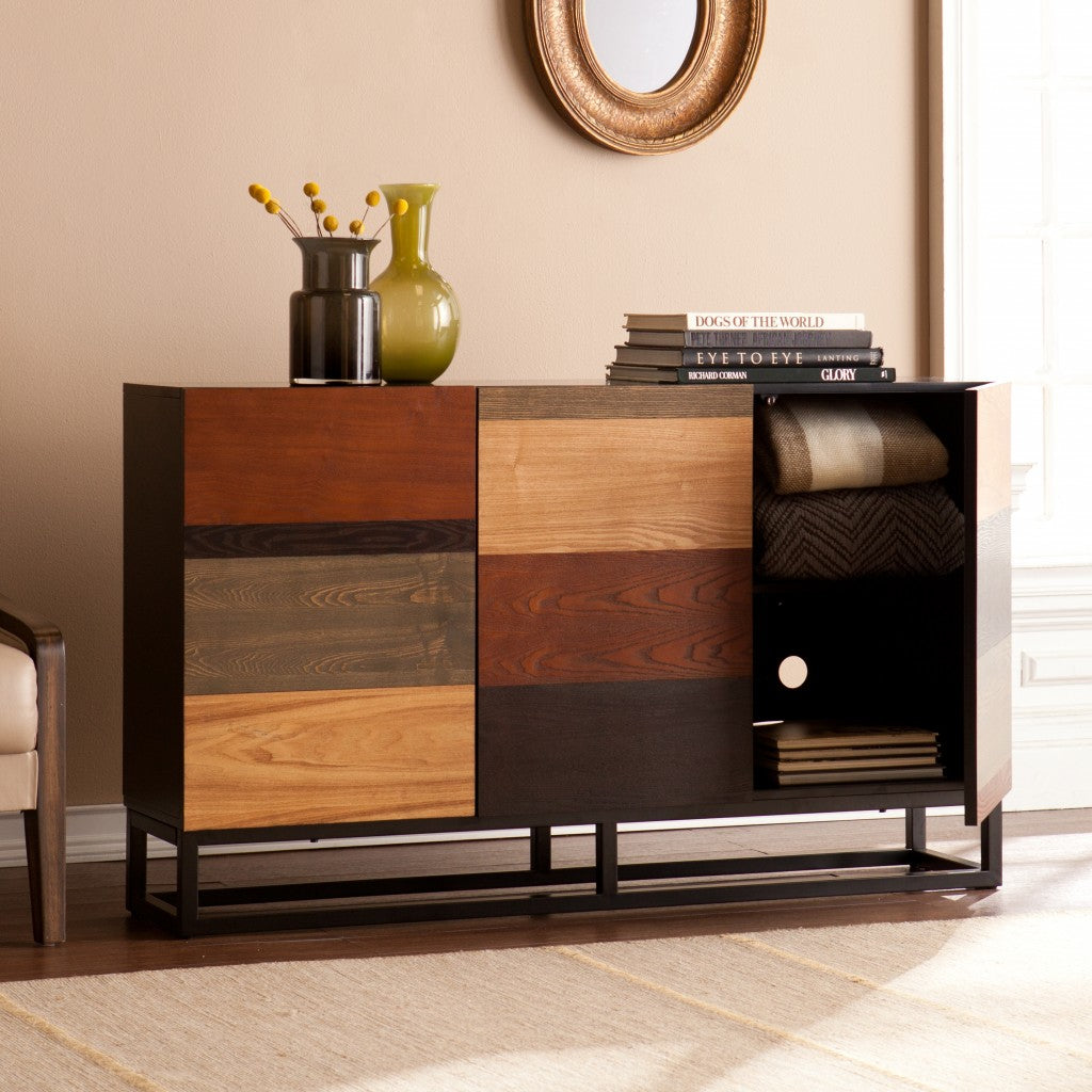 52" Brown Gray And Black Patch Three Door Sideboard Cabinet-8