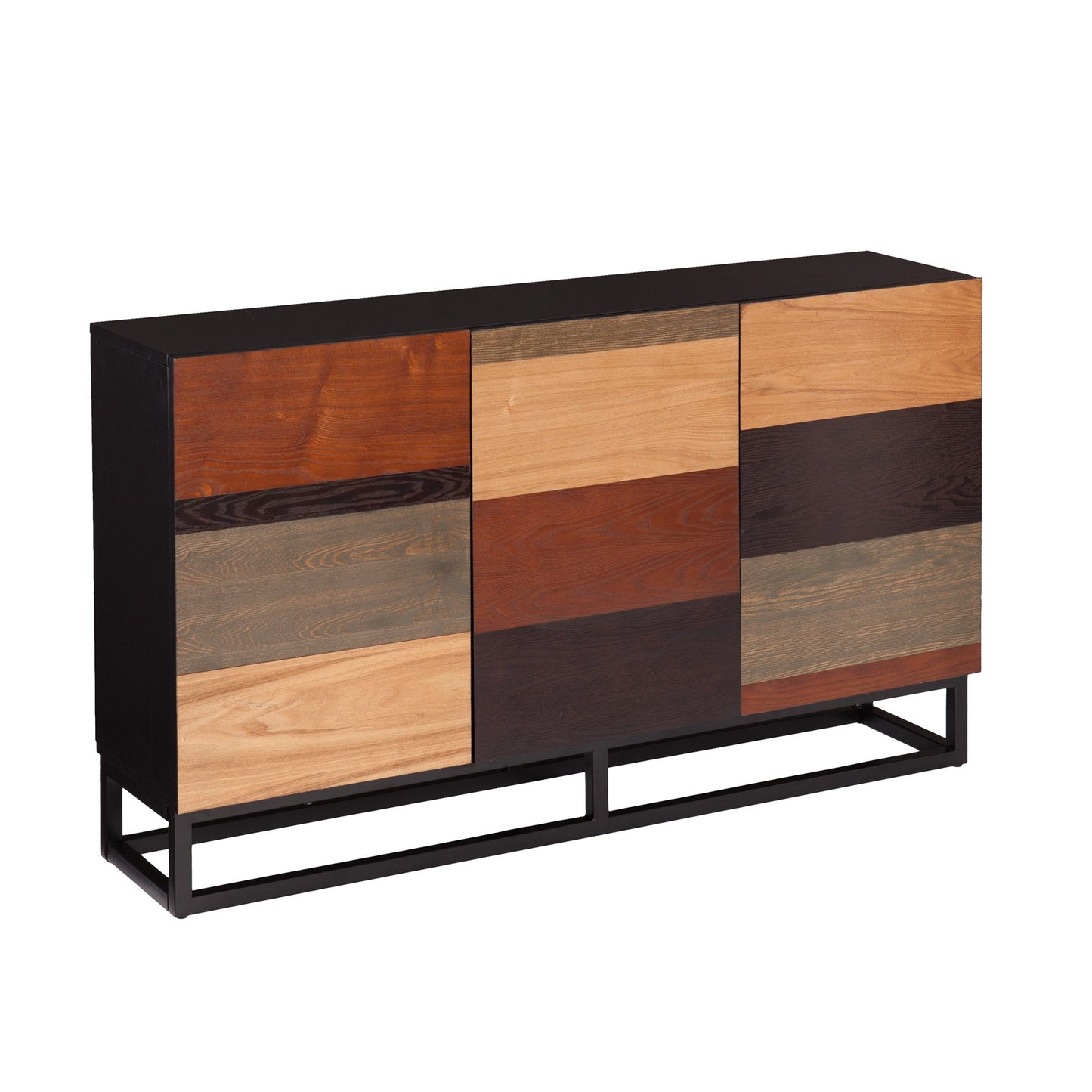 52" Brown Gray And Black Patch Three Door Sideboard Cabinet-0