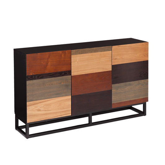 52" Brown Gray And Black Patch Three Door Sideboard Cabinet-0