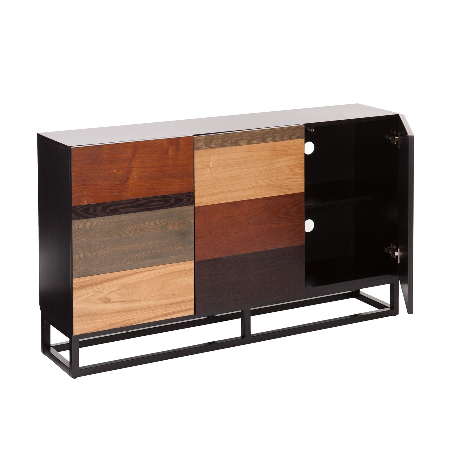 52" Brown Gray And Black Patch Three Door Sideboard Cabinet-2