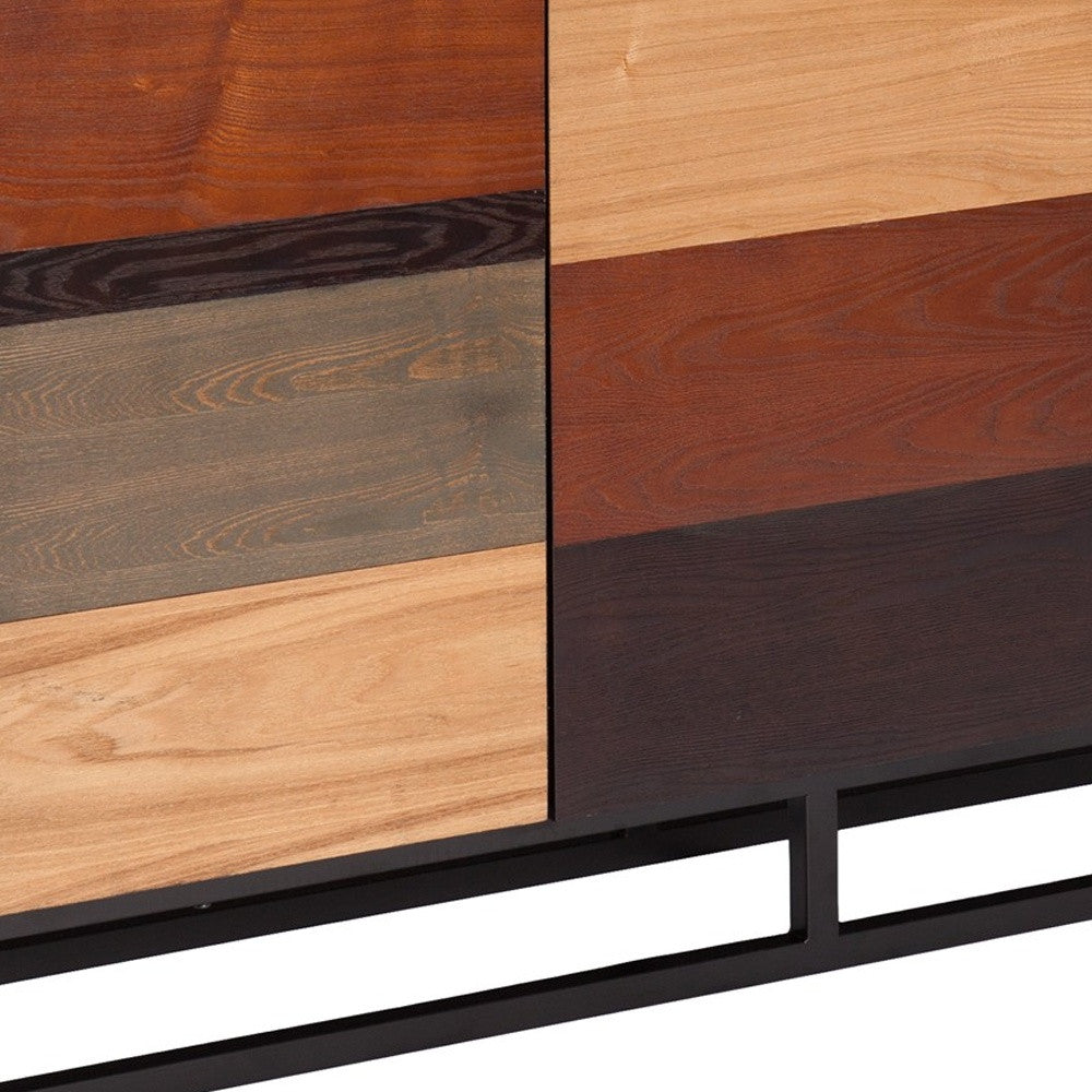 52" Brown Gray And Black Patch Three Door Sideboard Cabinet-3