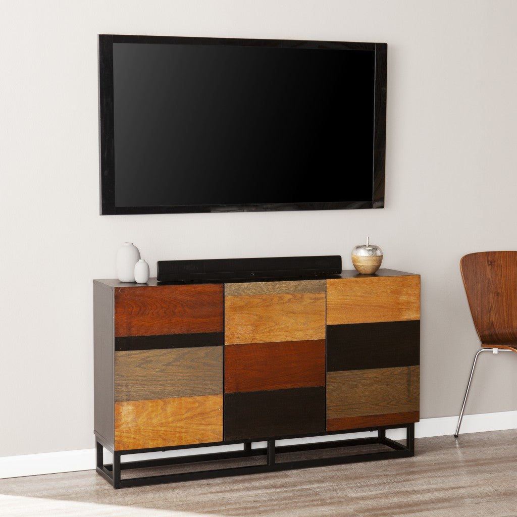 52" Brown Gray And Black Patch Three Door Sideboard Cabinet-6