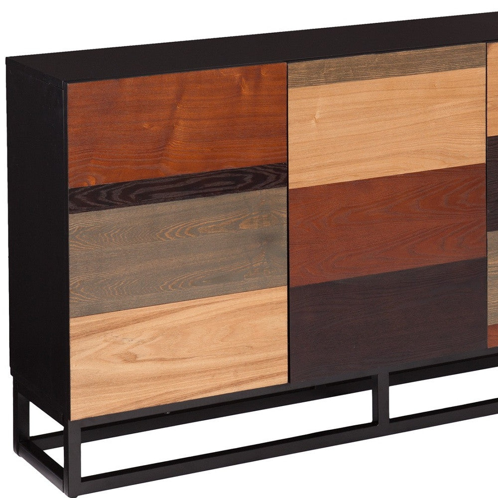 52" Brown Gray And Black Patch Three Door Sideboard Cabinet-4