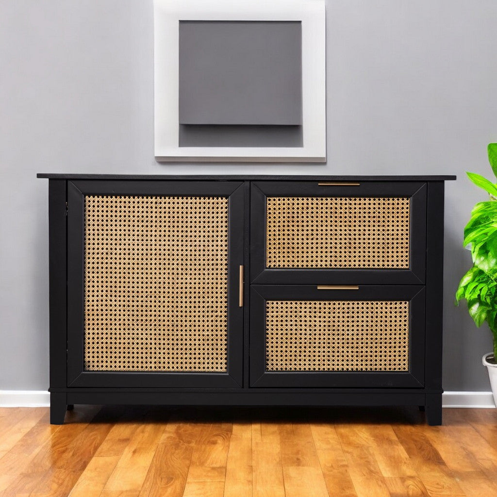50" Black Solid Wood Two Drawer Sideboard-0