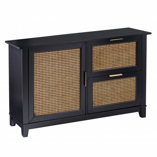 50" Black Solid Wood Two Drawer Sideboard-1