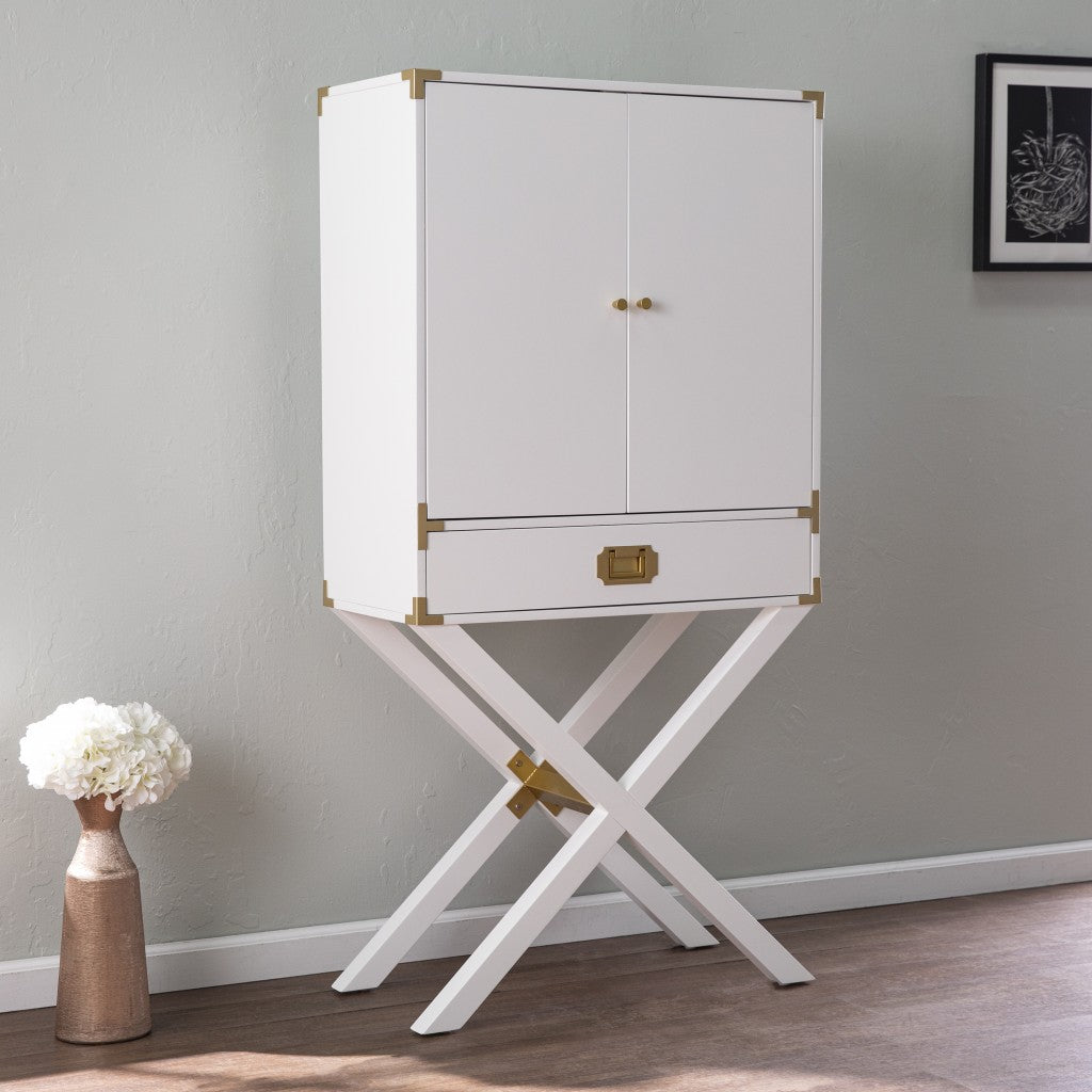 30" White Corner Display Stand With One Shelf And One Drawer-5