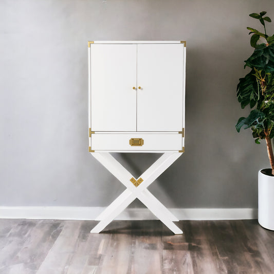 30" White Corner Display Stand With One Shelf And One Drawer-0