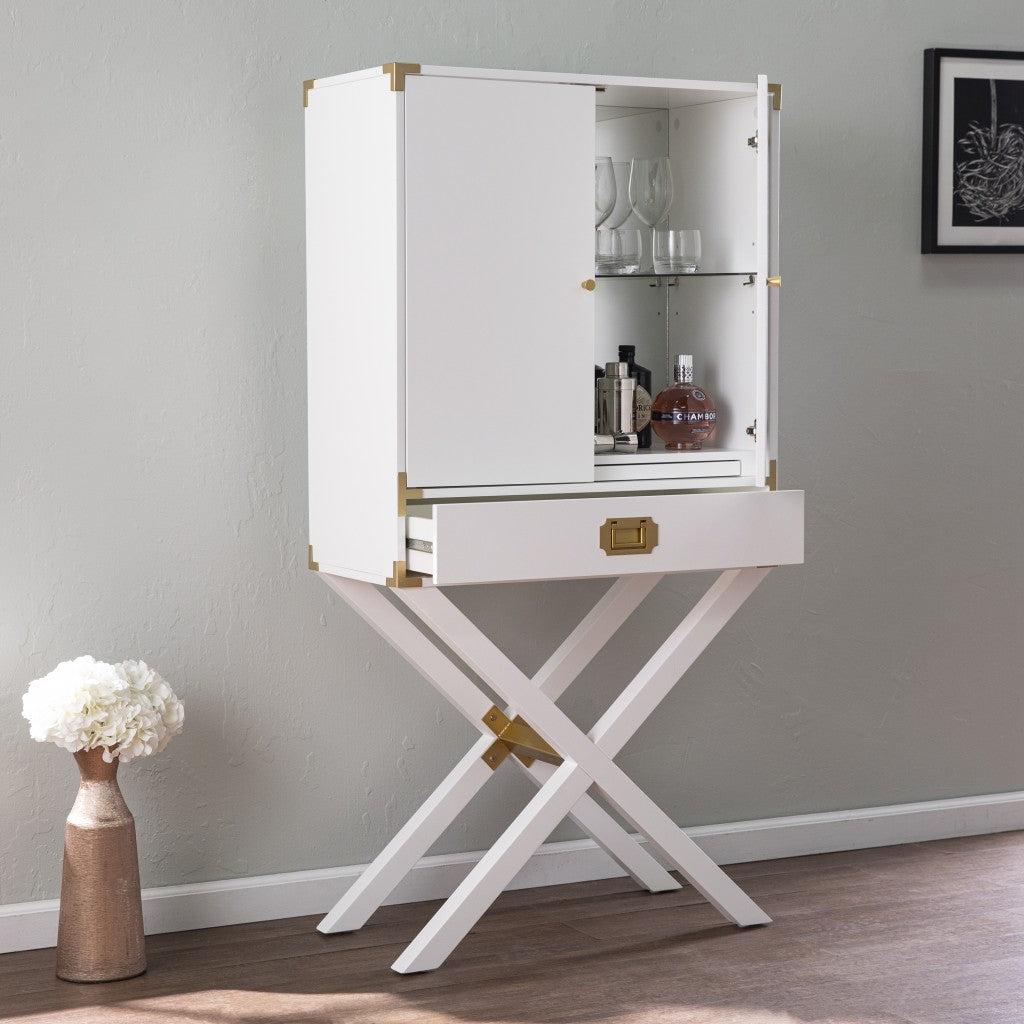 30" White Corner Display Stand With One Shelf And One Drawer-6