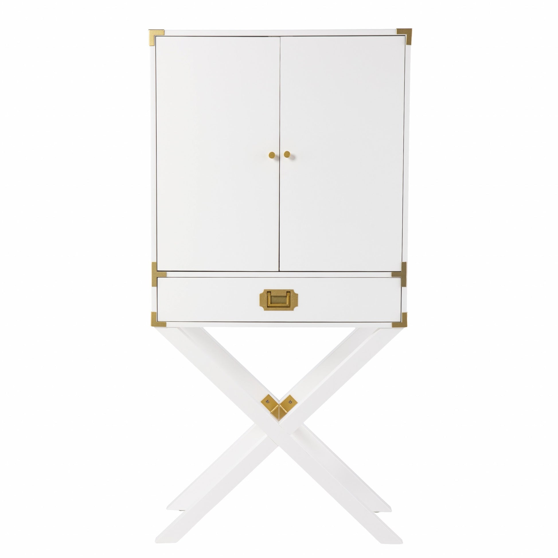 30" White Corner Display Stand With One Shelf And One Drawer-1