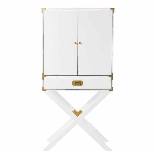 30" White Corner Display Stand With One Shelf And One Drawer-1