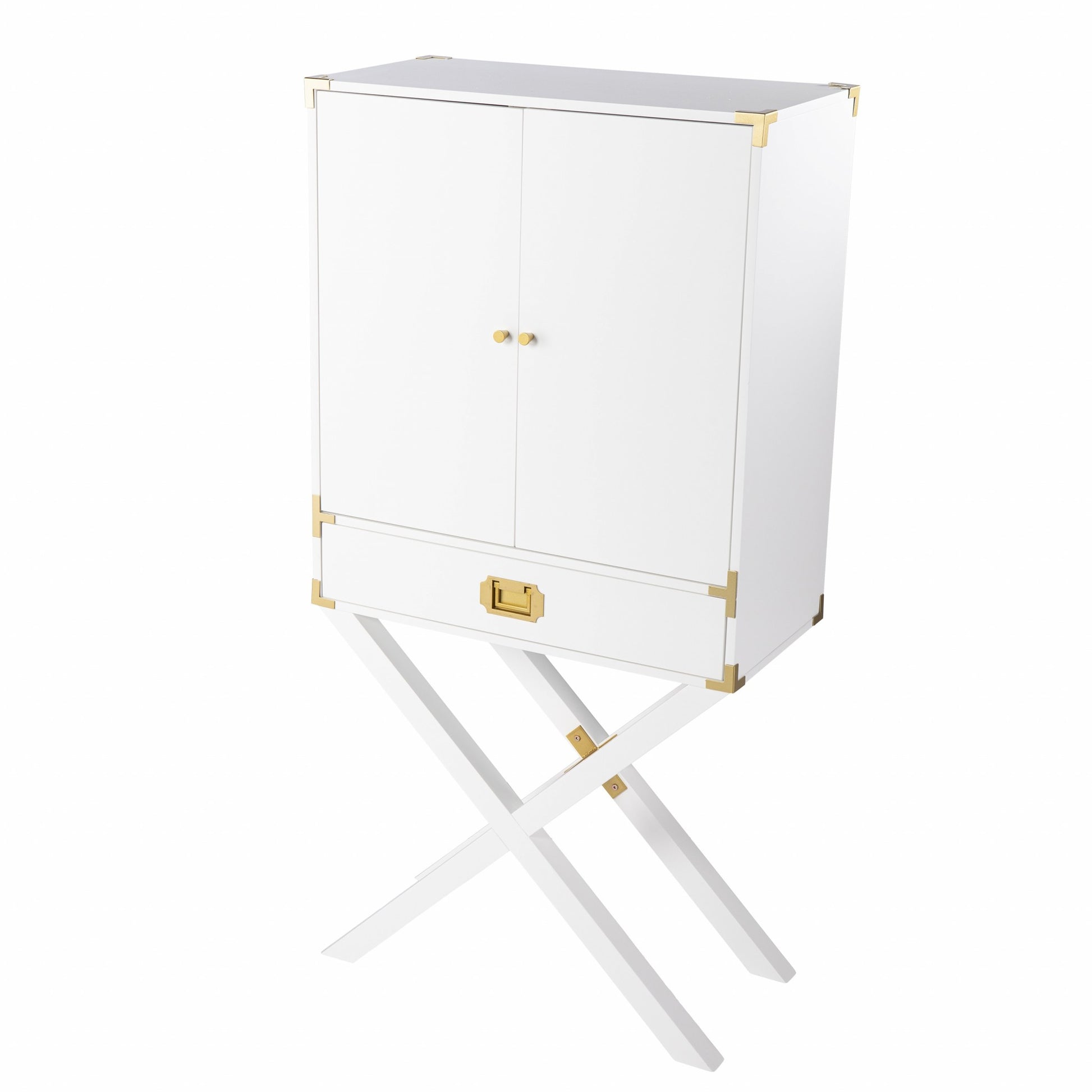 30" White Corner Display Stand With One Shelf And One Drawer-2