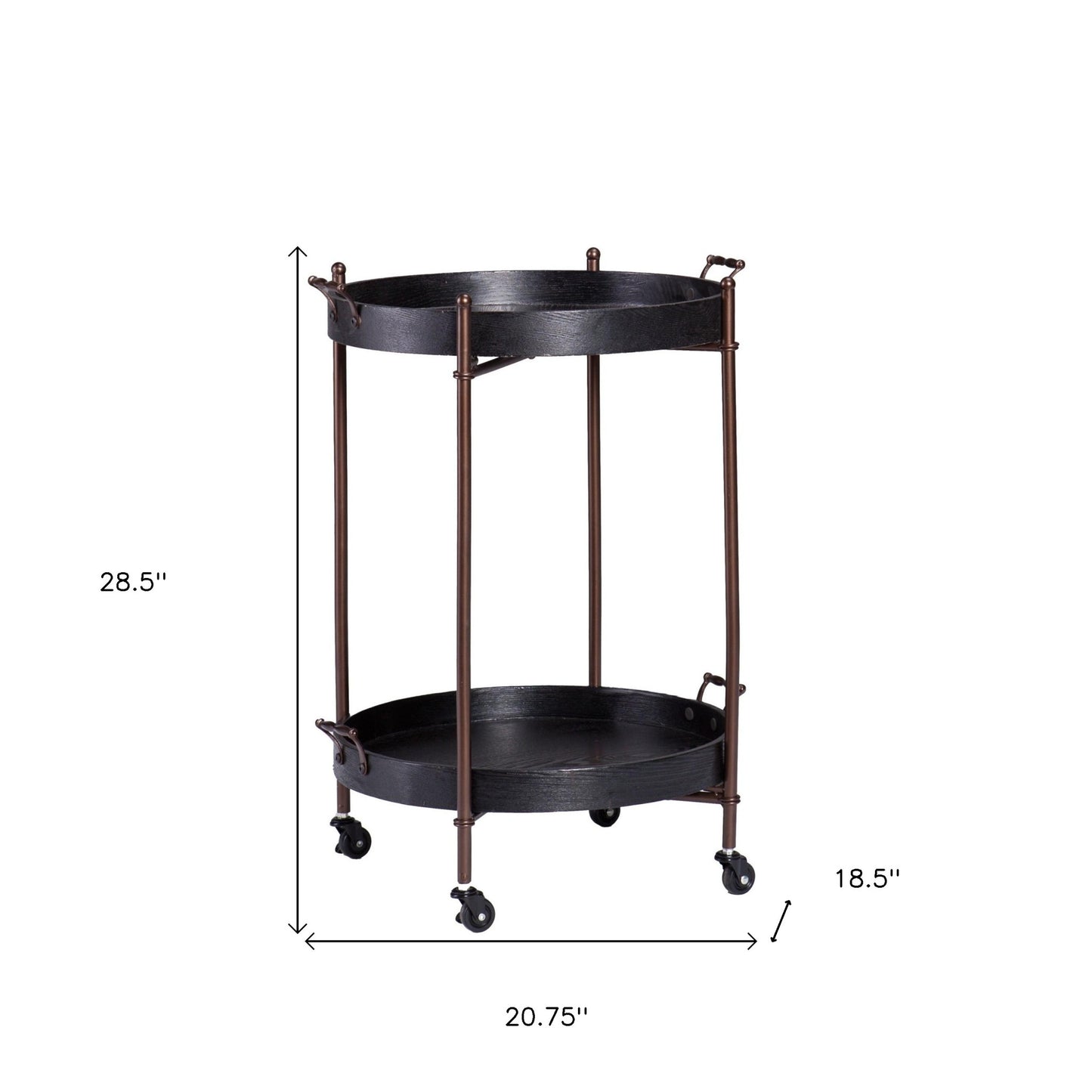 21" Black And Bronze Wood And Iron Round Rolling Bar Cart-5