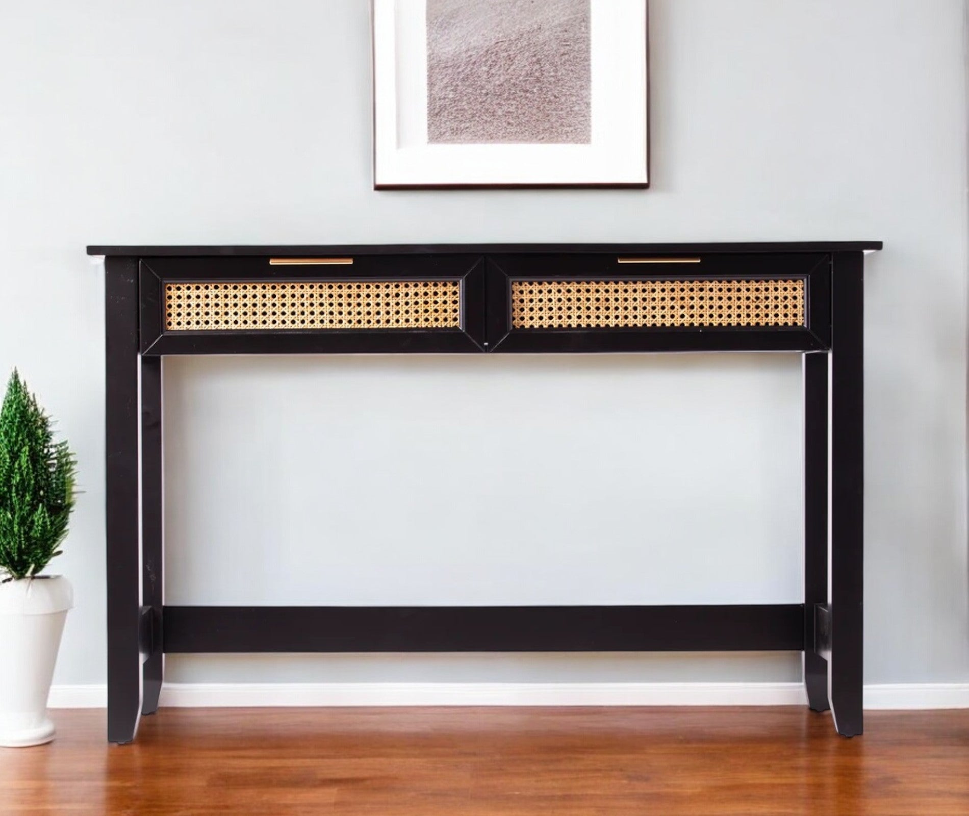 48" Black Console Table And Drawers-0