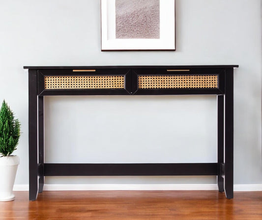 48" Black Console Table And Drawers-0