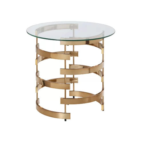 21" Champagne Glass And Iron Round End Table-3
