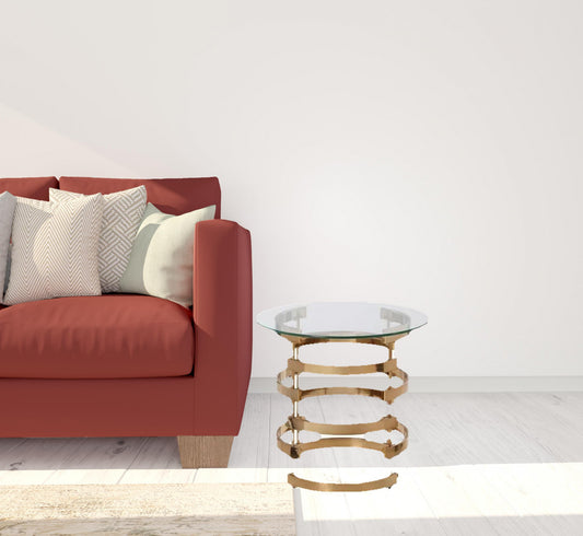 21" Champagne Glass And Iron Round End Table-1