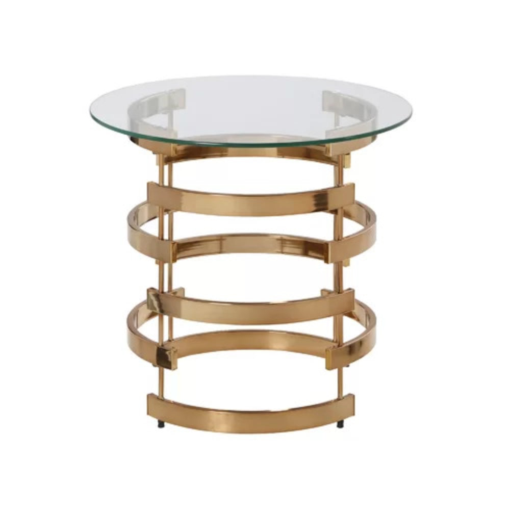 21" Champagne Glass And Iron Round End Table-0