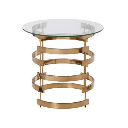 21" Champagne Glass And Iron Round End Table-0