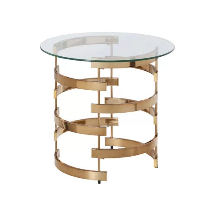 21" Champagne Glass And Iron Round End Table-5