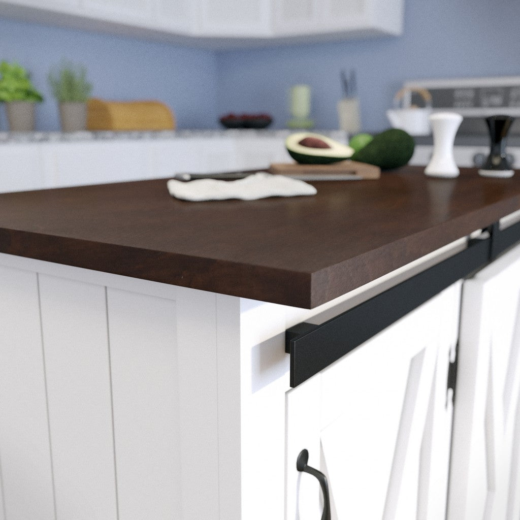35" Dark Brown and White Wood Rolling Kitchen Cart-5