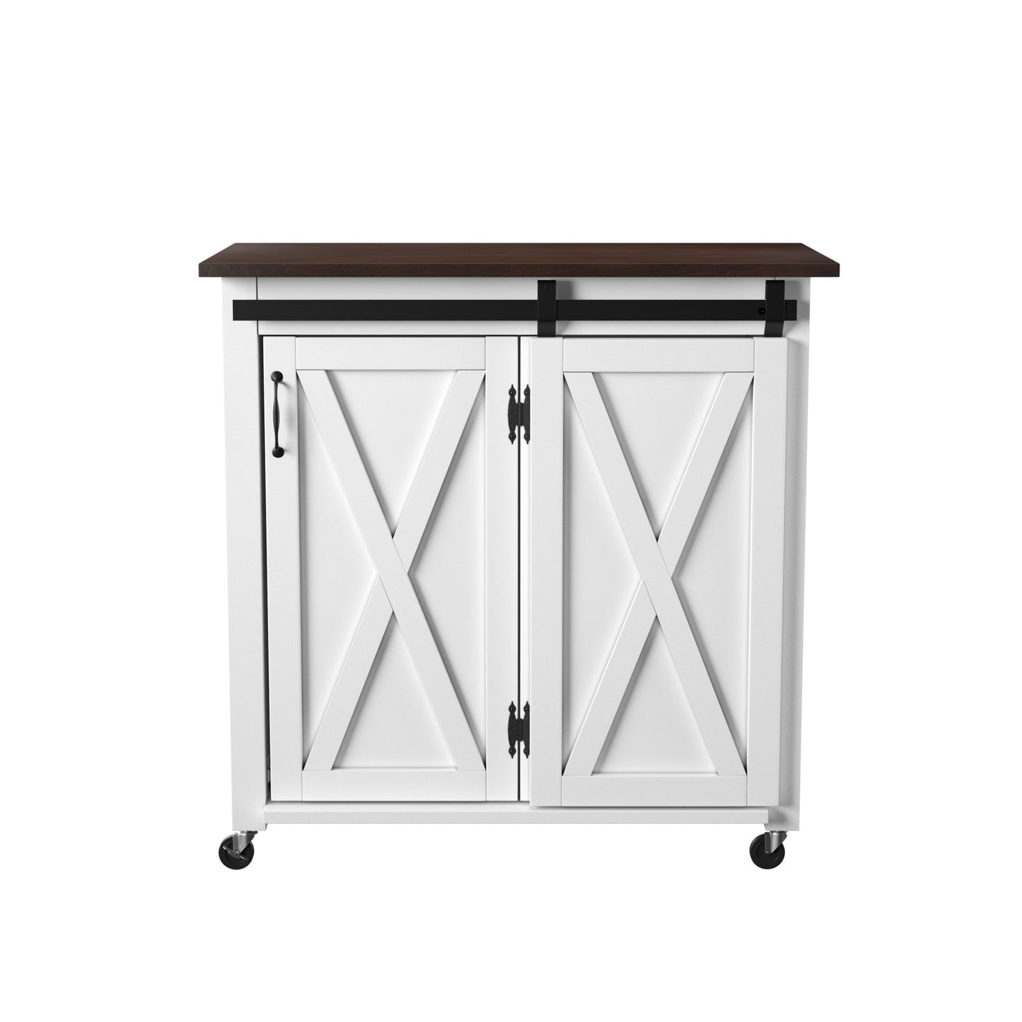 35" Dark Brown and White Wood Rolling Kitchen Cart-1