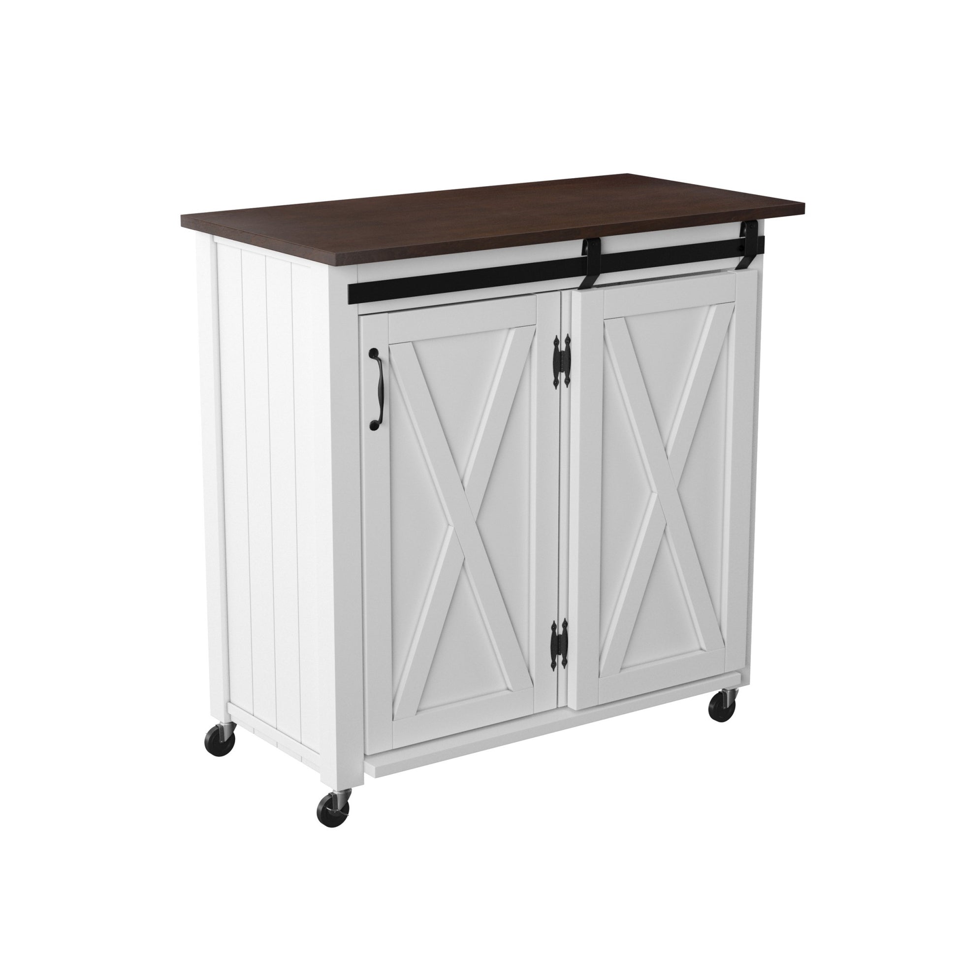 35" Dark Brown and White Wood Rolling Kitchen Cart-2