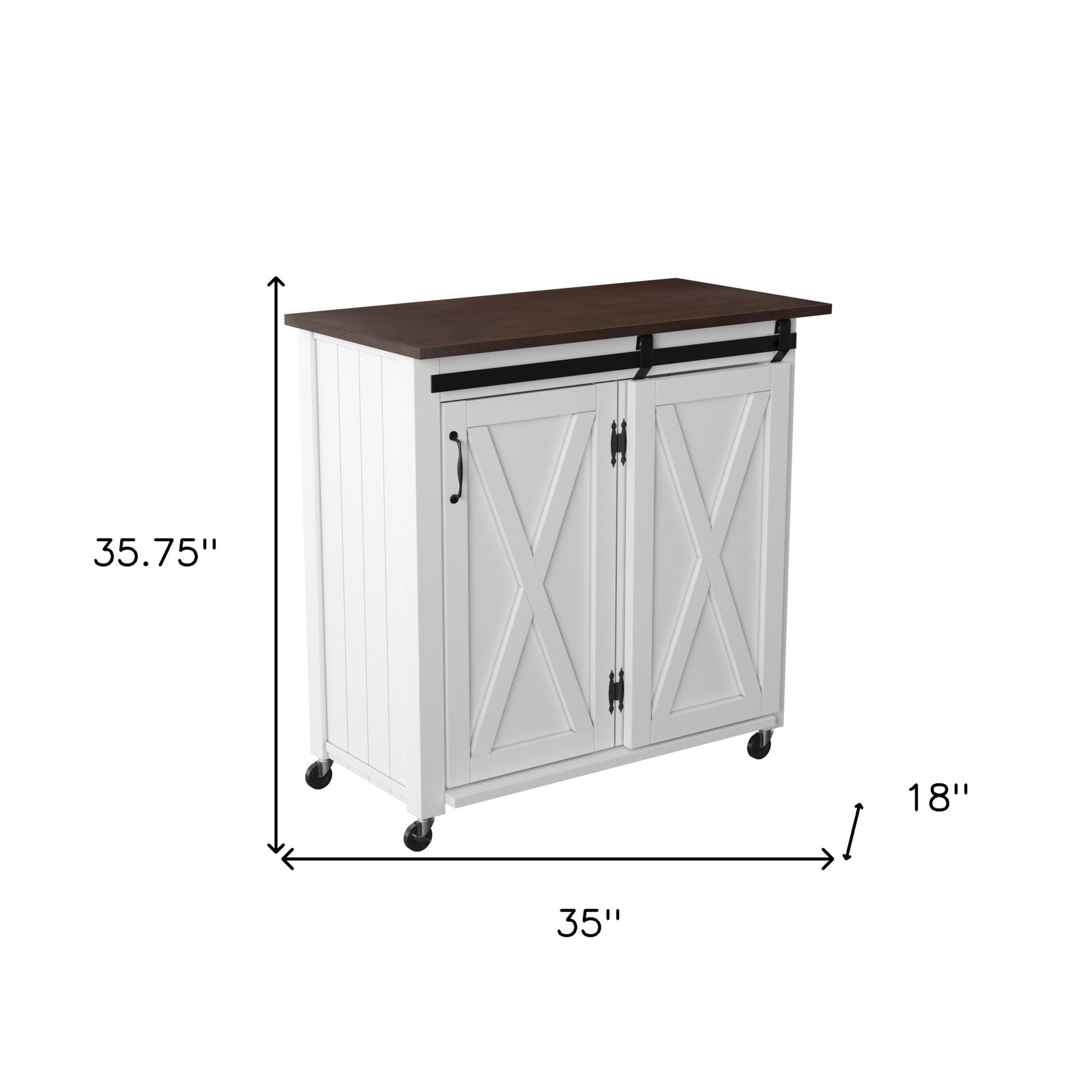 35" Dark Brown and White Wood Rolling Kitchen Cart-6