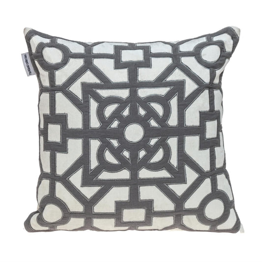 18" Gray And White Abstract Geometric Velvet Throw Pillow-1