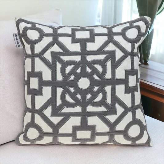 18" Gray And White Abstract Geometric Velvet Throw Pillow-0