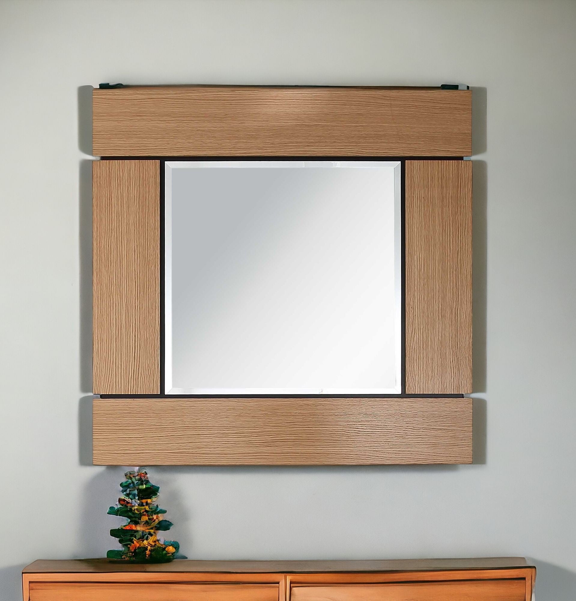 35" Brown Square Accent Wood Mirror-0