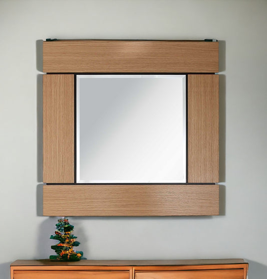 35" Brown Square Accent Wood Mirror-0