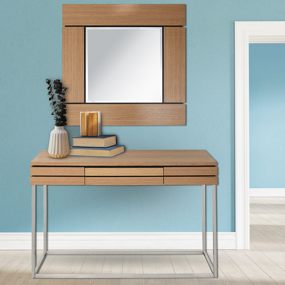 35" Brown Square Accent Wood Mirror-8