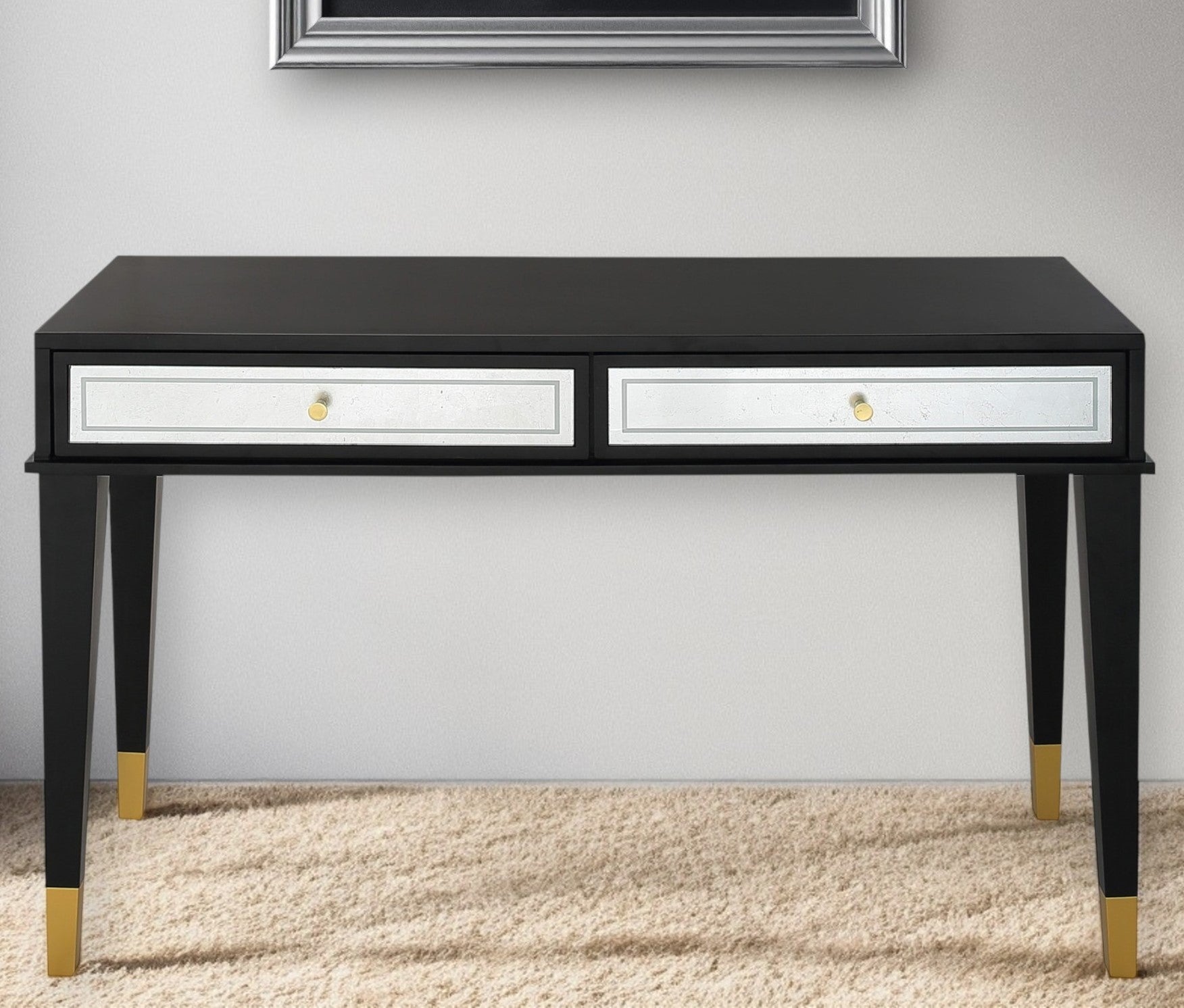 47" Black Silver and Gold Wood Console Table And Drawers-0