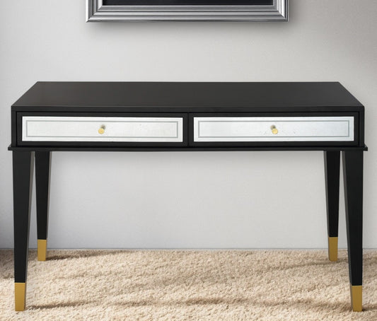 47" Black Silver and Gold Wood Console Table And Drawers-0